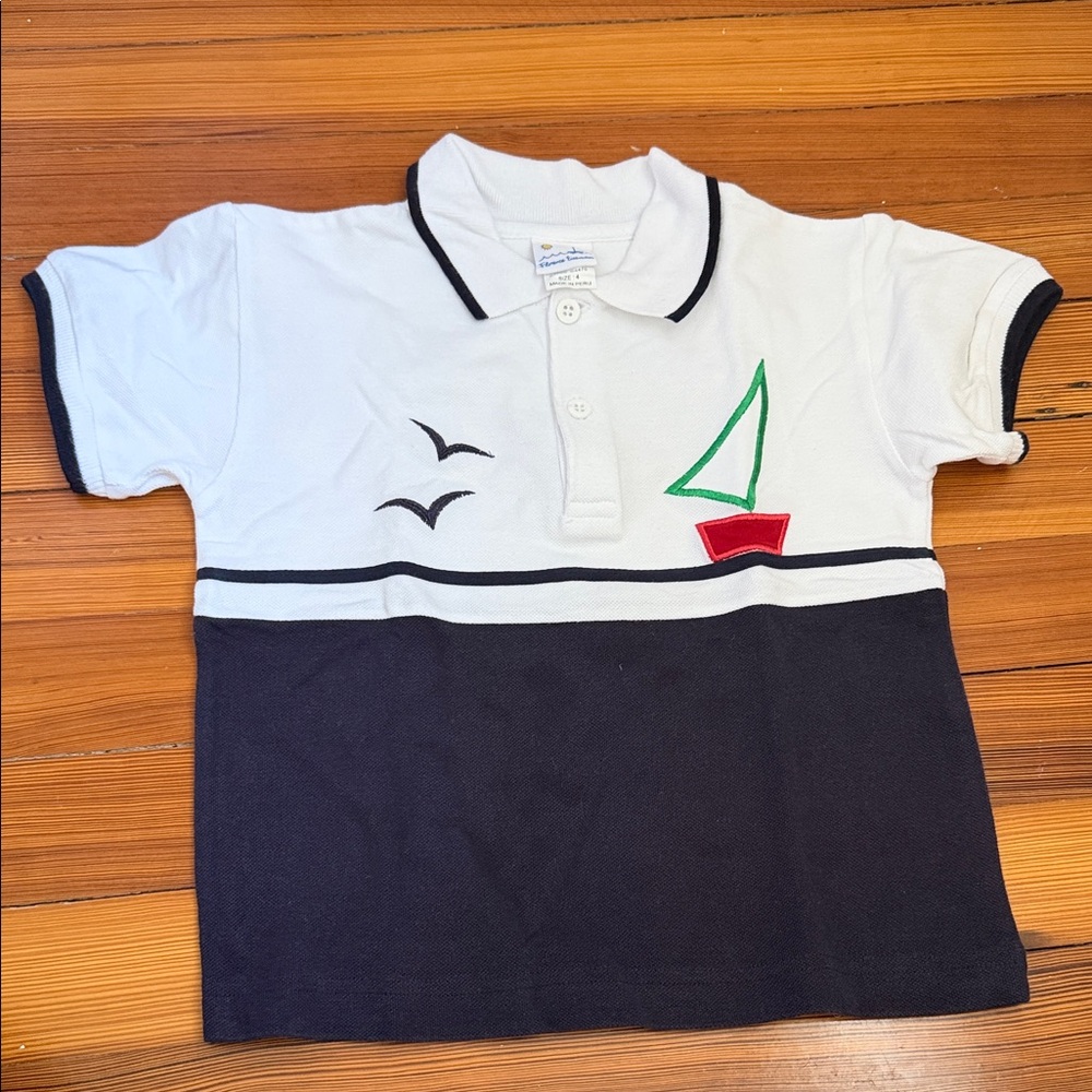 Florence Eiseman White and Navy Kids Polo Shirt